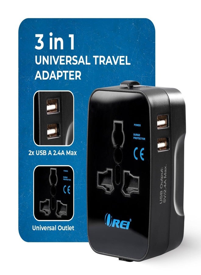 أوري محول سفر عالمي من OREI - محول 3 في 1 عالمي مزود بمنفذي USB - مقبس عالمي مع منفذي USB-A بقوة 2.4 أمبير - محول سفر للولايات المتحدة وأوروبا وغيرها - عبوة من 4 قطع - Image 4